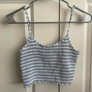 Blue and White Striped Women's Crop Top